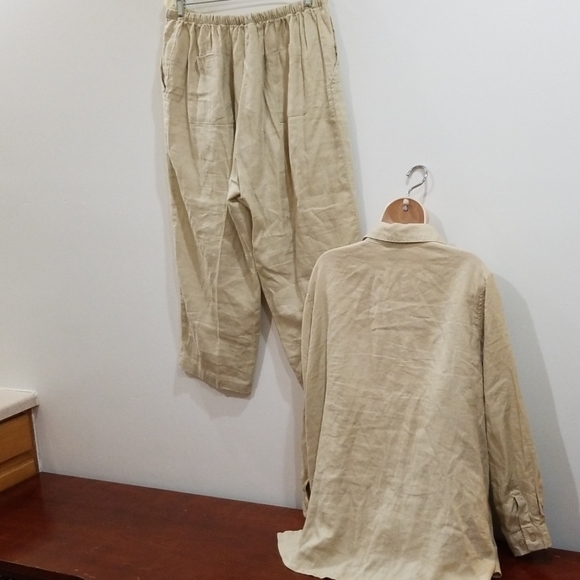 Bridge water studio tan100% linen capri pants set - Picture 7 of 16